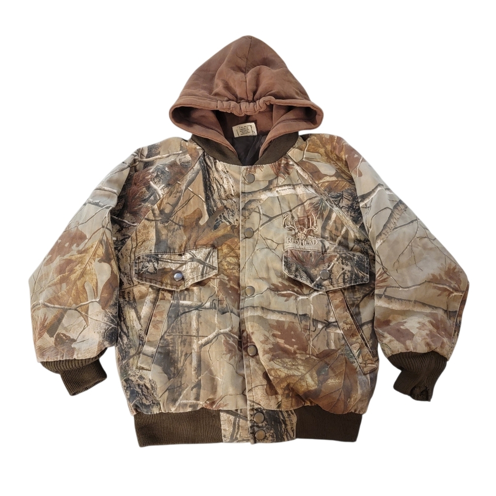 Red Head Youth Kids Real Tree Camo THRASHED Hoodie Jacket Size Small PRE-OWNED